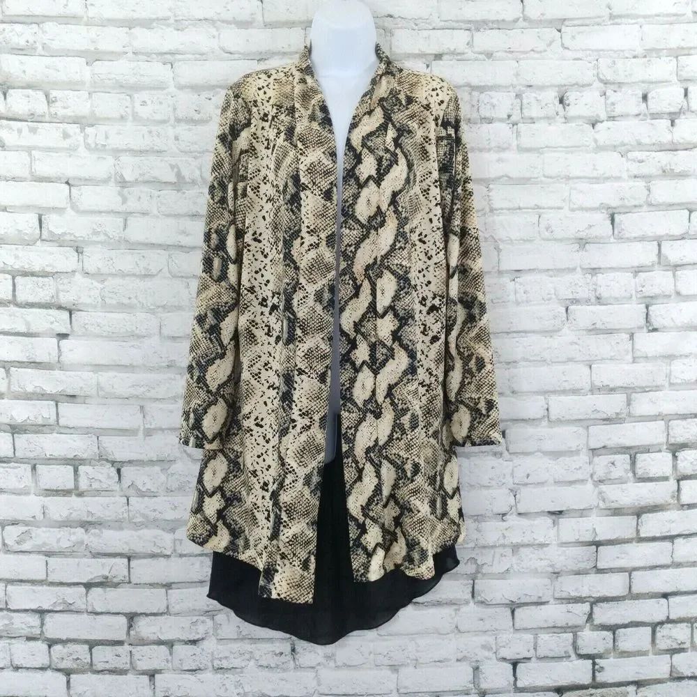 NY Collection Open Front Cardigan Women's Large Snake Animal Print Drape Duster
